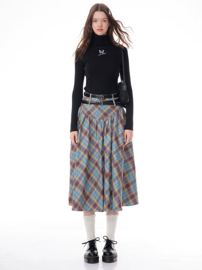 American plaid pleated skirt