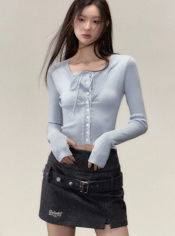 Fake two collarbone knit sweater