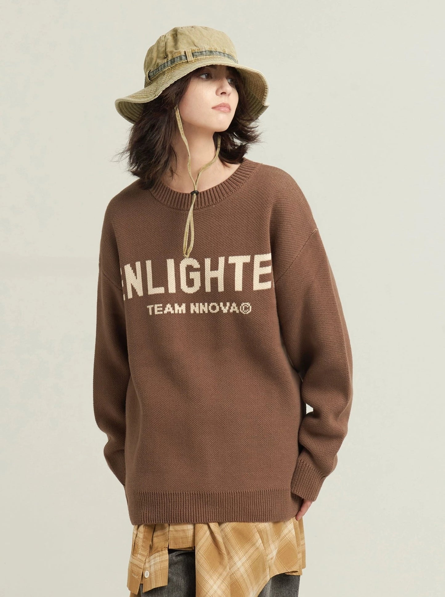 Basic letter crewneck sweater coat