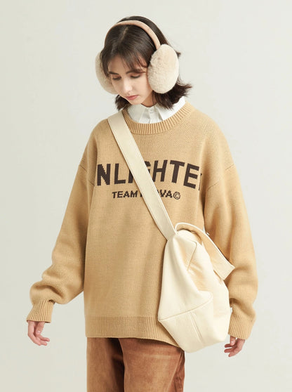 Basic letter crewneck sweater coat