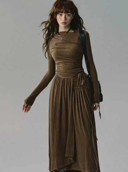 Draped pleated top long skirt set-up