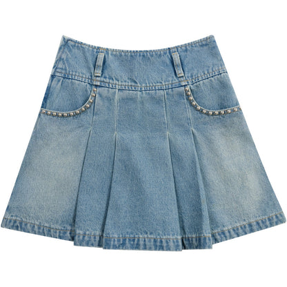 Denim Pleated Skirt