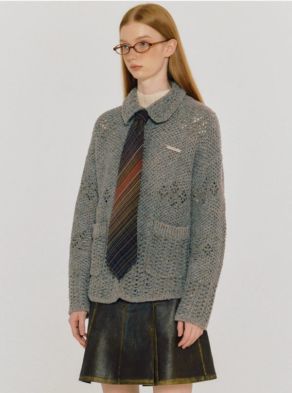 Knitted cardigan grey crewneck thermal jacket