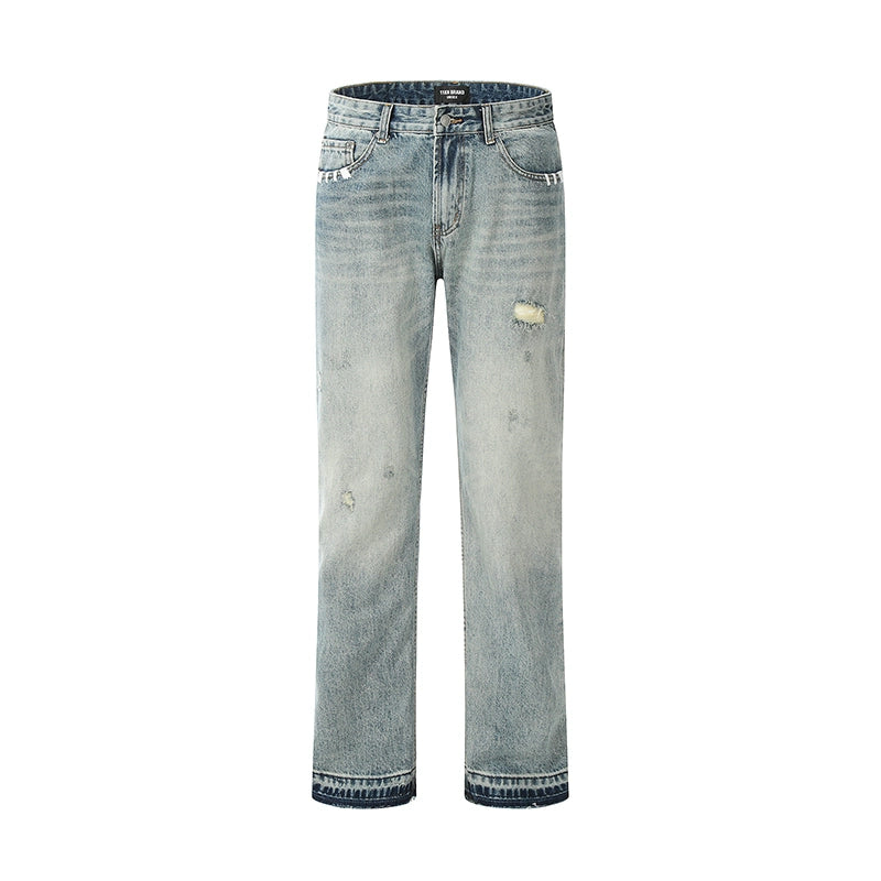 American straight-leg distressed jeans pants