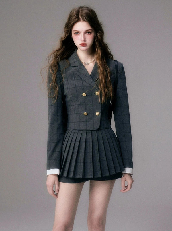 British pleated skirt two-piece jacket suit