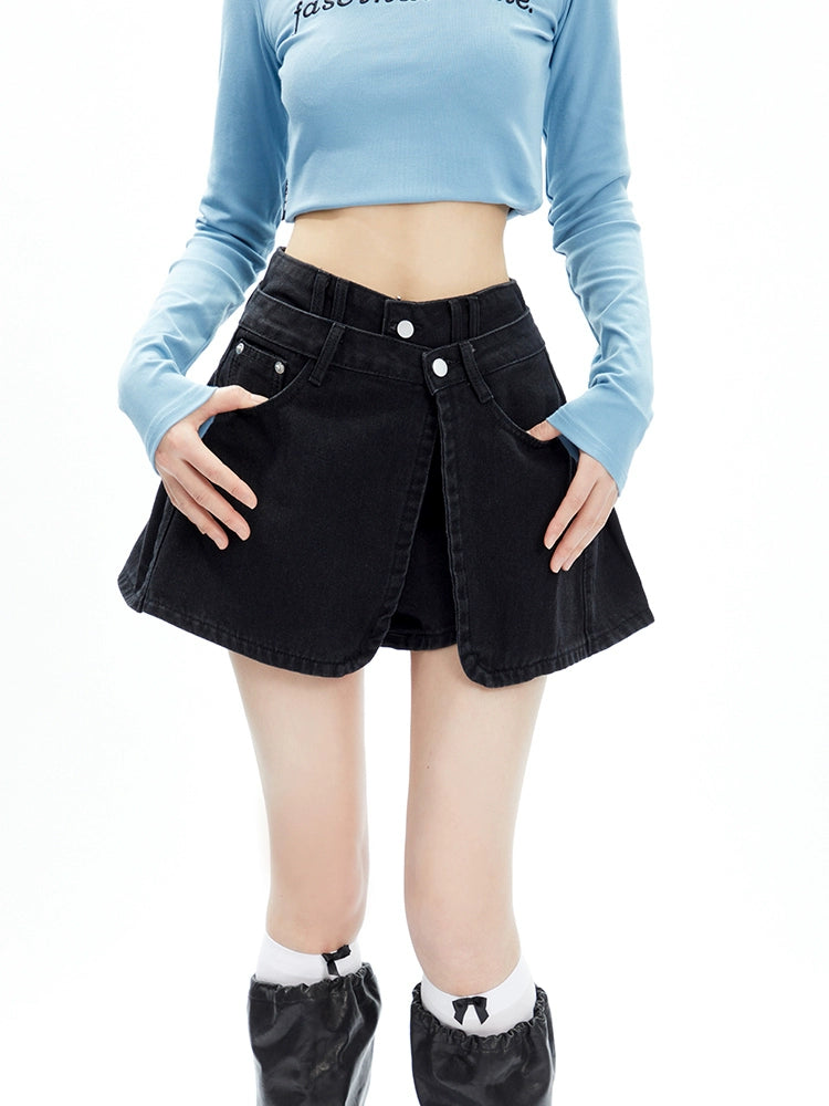 Denim Apron Shorts Two Piece Set