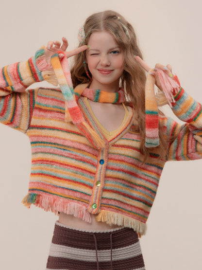 American retro striped cardigan coat