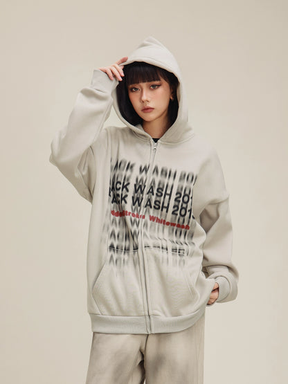 American high street letter gray hooded jacket