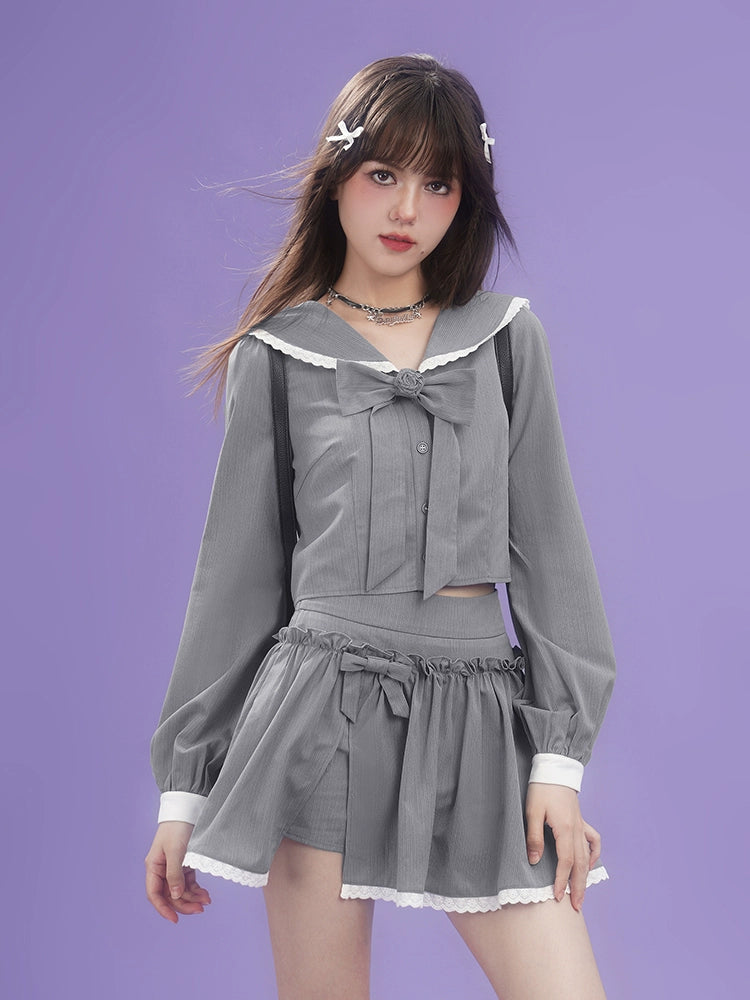 Gray bow  loose and thin sailor collar Suit