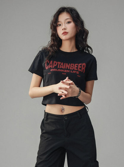 Waist Cropped Crew Neck T-Shirt