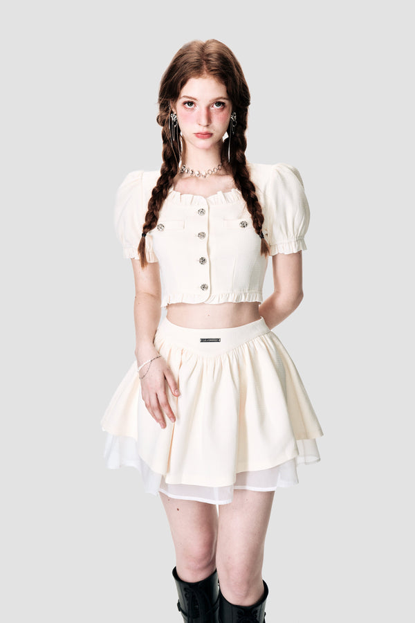 Top court à manches bouffantes Jupe ligne A transparente