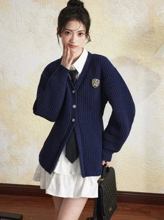 V-neck knit cardigan jacket