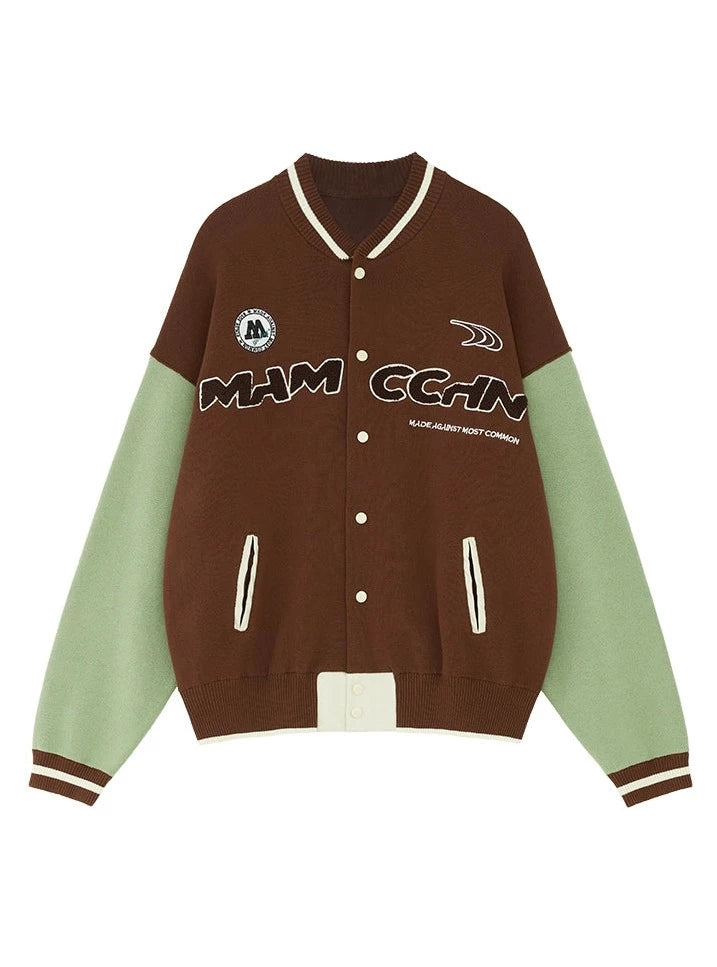 American vintage knitted baseball uniform jacket