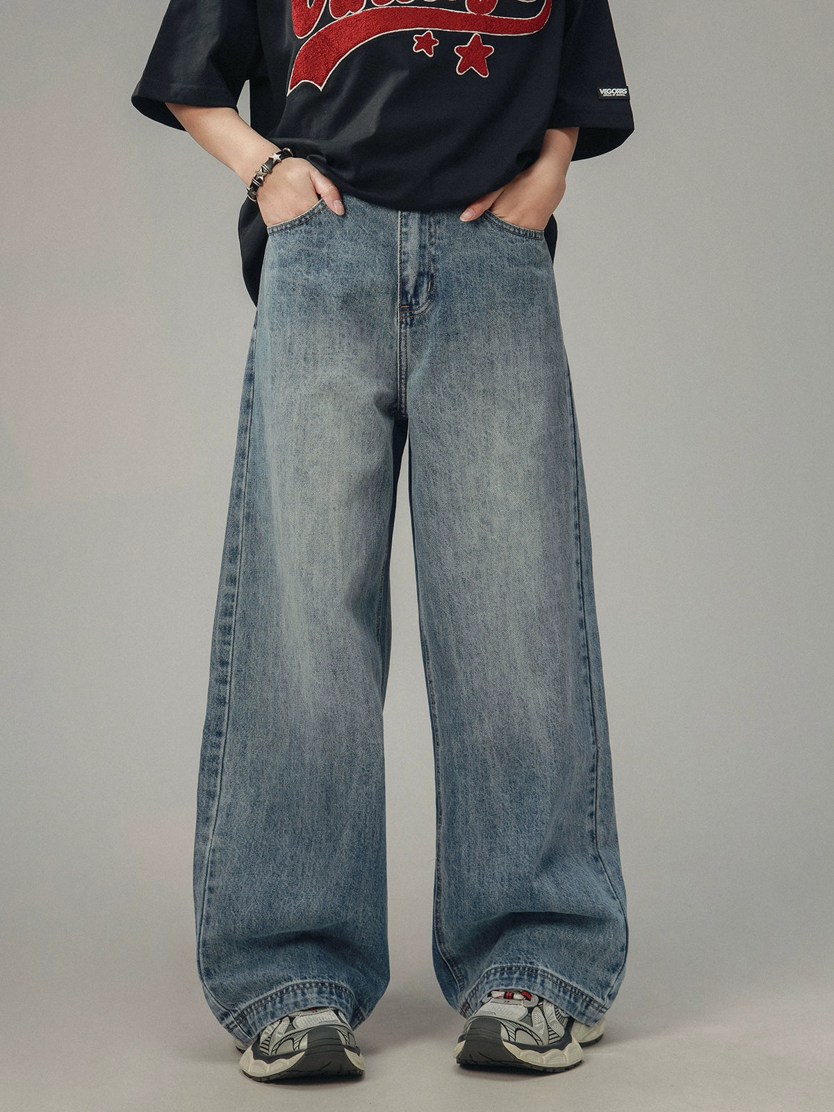 Amerikanische Retro Drape Jeans Gerade Hose