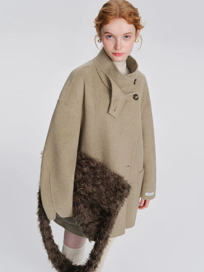 Korean stand-up collar wool coat