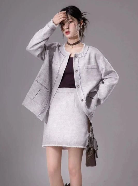 webbing small fragrance coat and skirt set