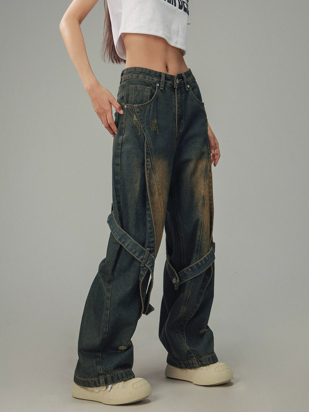 Heavy Wash Straight-Leg Pants