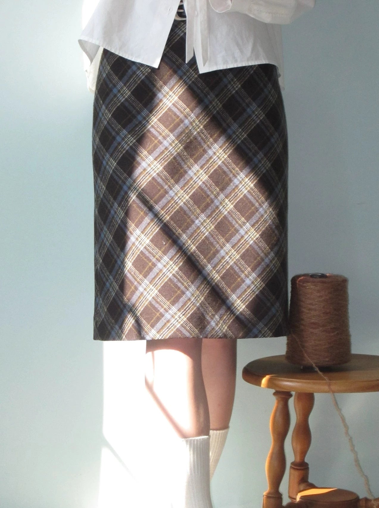 vintage plaid A-line knee-length skirt
