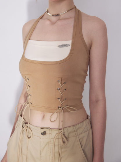 Square Brown Color Halter Neck