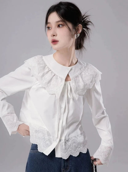 Lace detachable collar long sleeves shirt