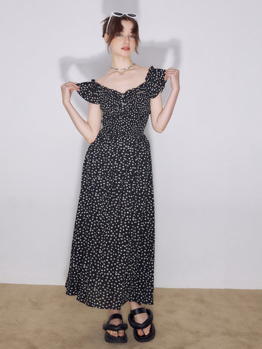 Retro Black Flower Sleeve Dress