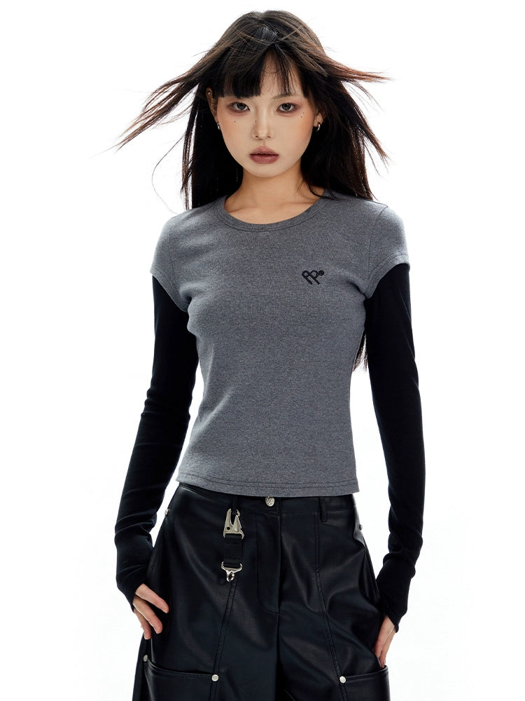 Series Fake Two-Piece Crewneck Top