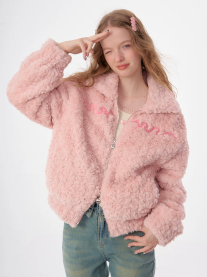 American dragon embroidery lamb wool coat