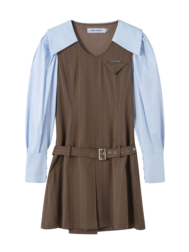 Retro-Kontrastfarbe runder Nacken A-Line-Kleid