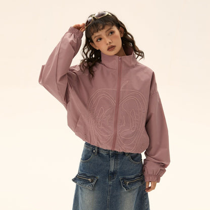 Cropped stand collar nylon jacket