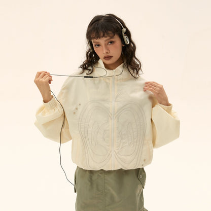 Cropped stand collar nylon jacket