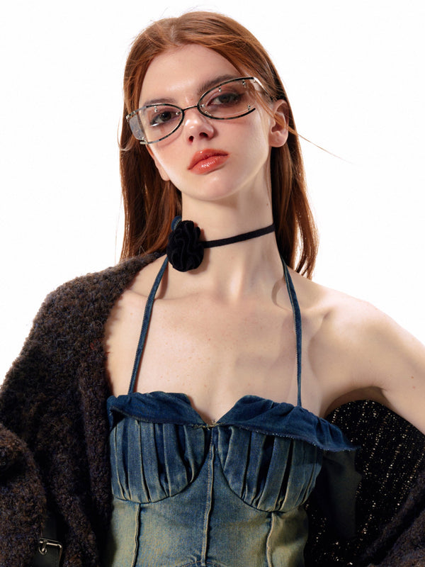 Hand-knit rose neck choker