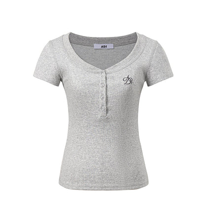 Embroidered Logo Slim Button T-Shirt