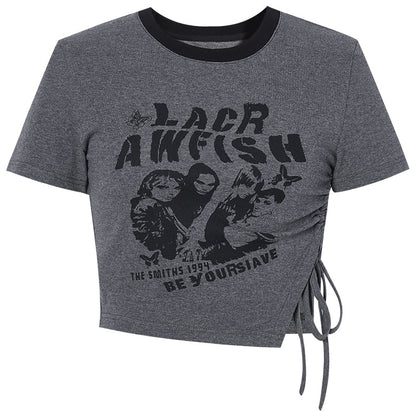 American Retro Print Side Ribbon T-Shirt
