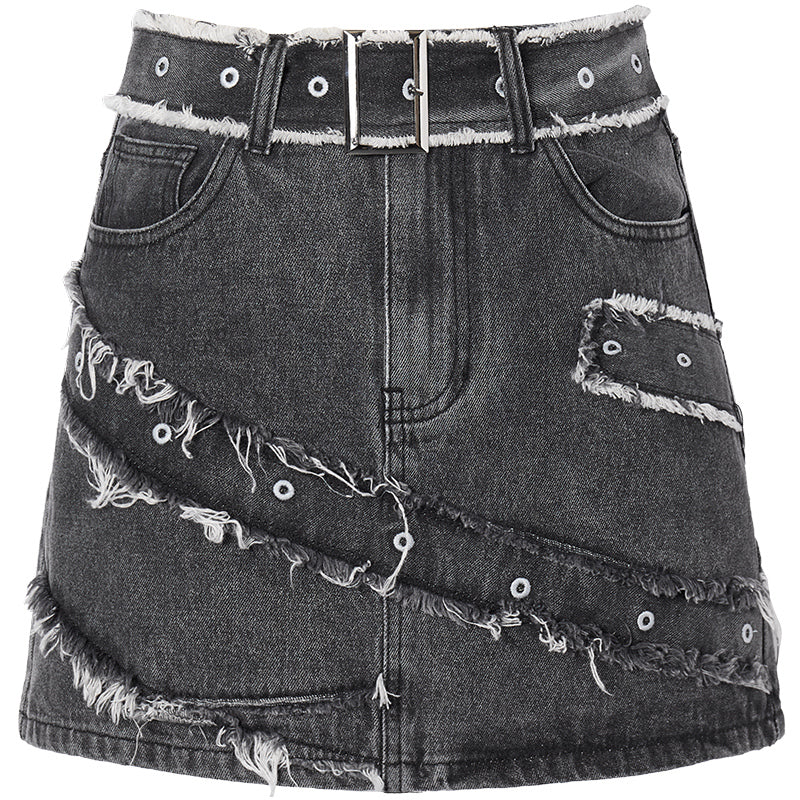 Belt Design Street Denim Short Skirt
