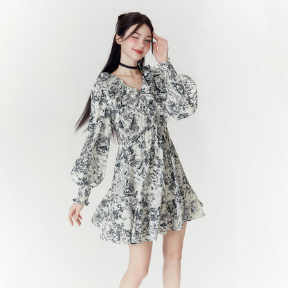 Puff Long Sleeve Ruffle Mini Dress