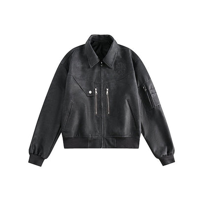 Leather Collar Wide Work Jacket