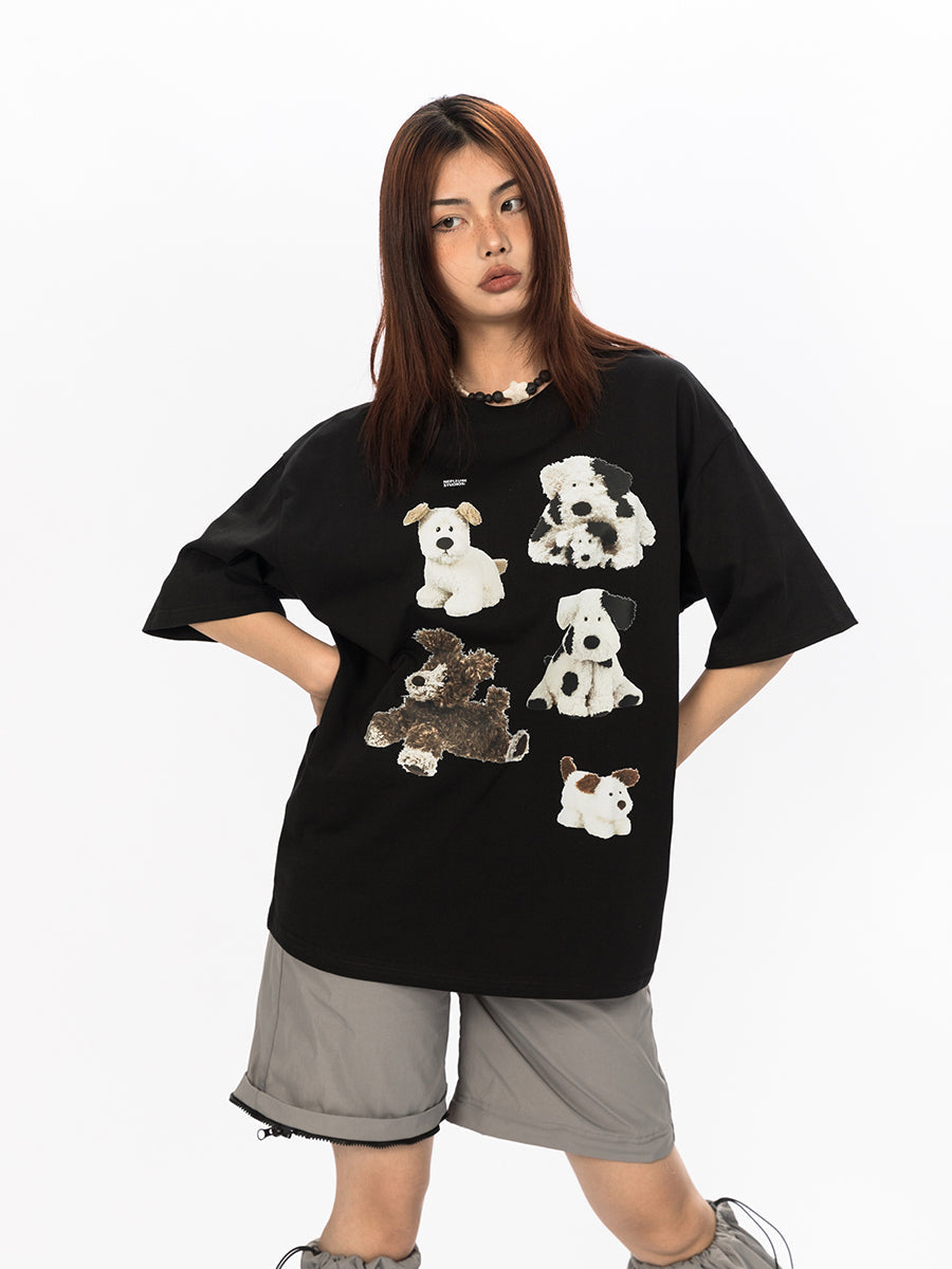 Dog Print Cotton T-Shirt
