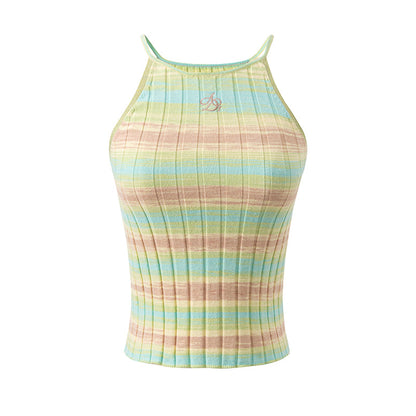 Logo Embroidery Summer Color Ribbed Knit Camisole