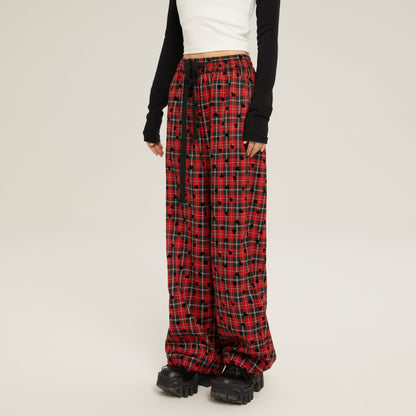 High Waist Loose Casual Check Pants