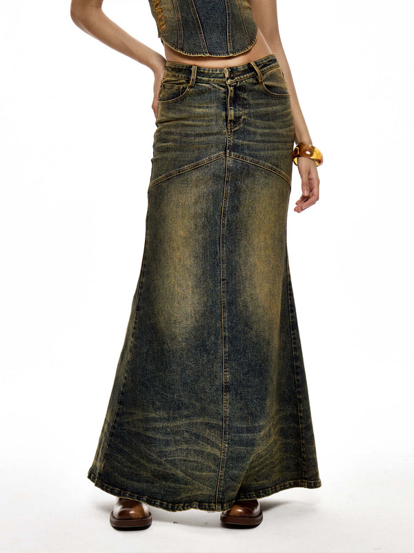 Retro Denim Camisole and Skirt Setup