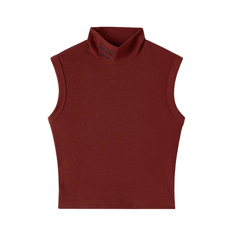 Tight-fitting high neck sleeveless with embroidery
