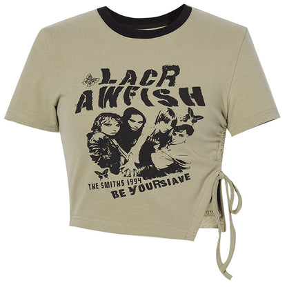 American Retro Print Side Ribbon T-Shirt