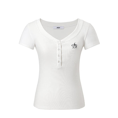 Embroidered Logo Slim Button T-Shirt