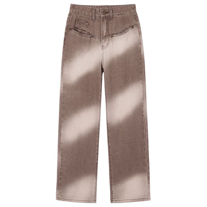 Striped gradient color denim pants