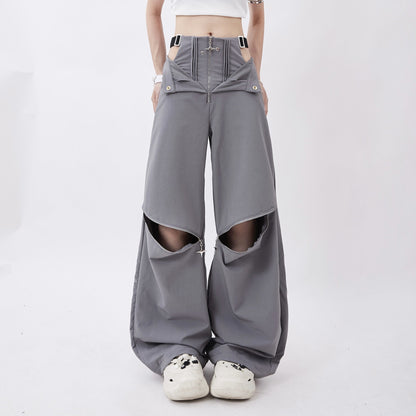 Low-waist Zipper Design Wide-leg Pants