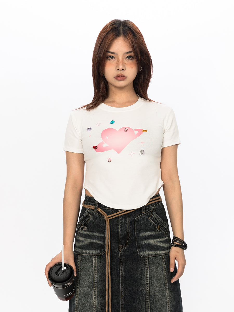 Mini-length T-shirt with shaped design