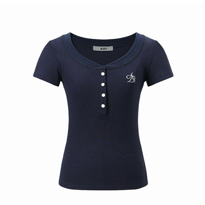 Embroidered Logo Slim Button T-Shirt