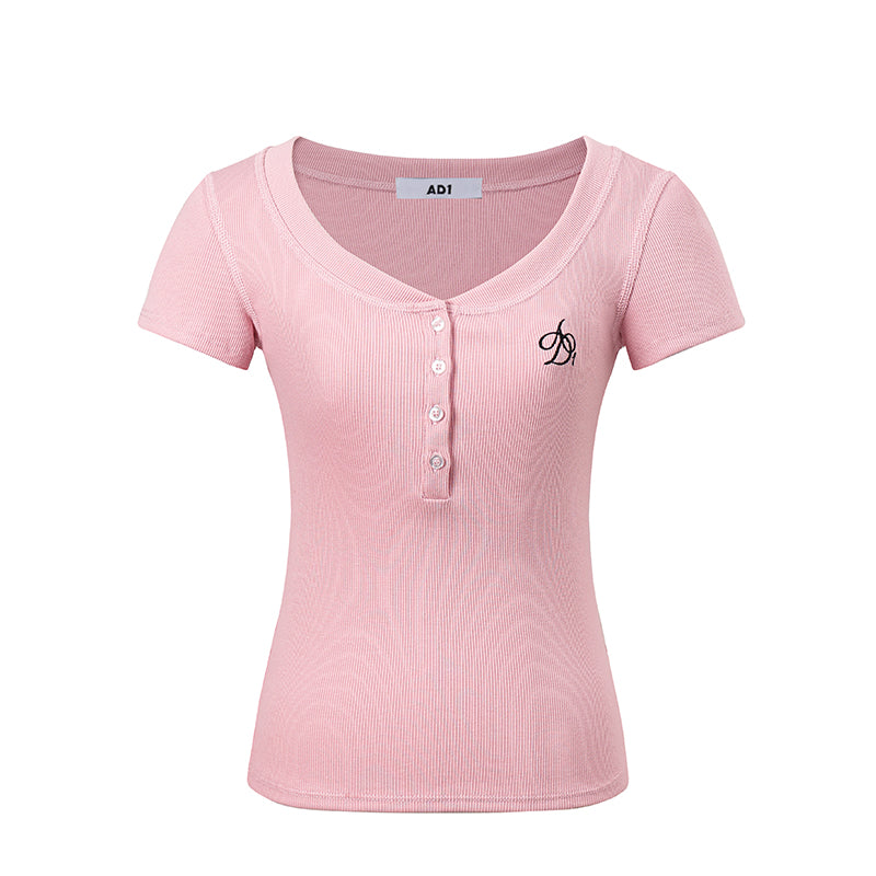 Embroidered Logo Slim Button T-Shirt